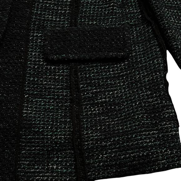 St. John Knit Bouclé Jacket Size 6 Black Green Tweed Wool Cashmere Angora USA - Picture 7 of 8